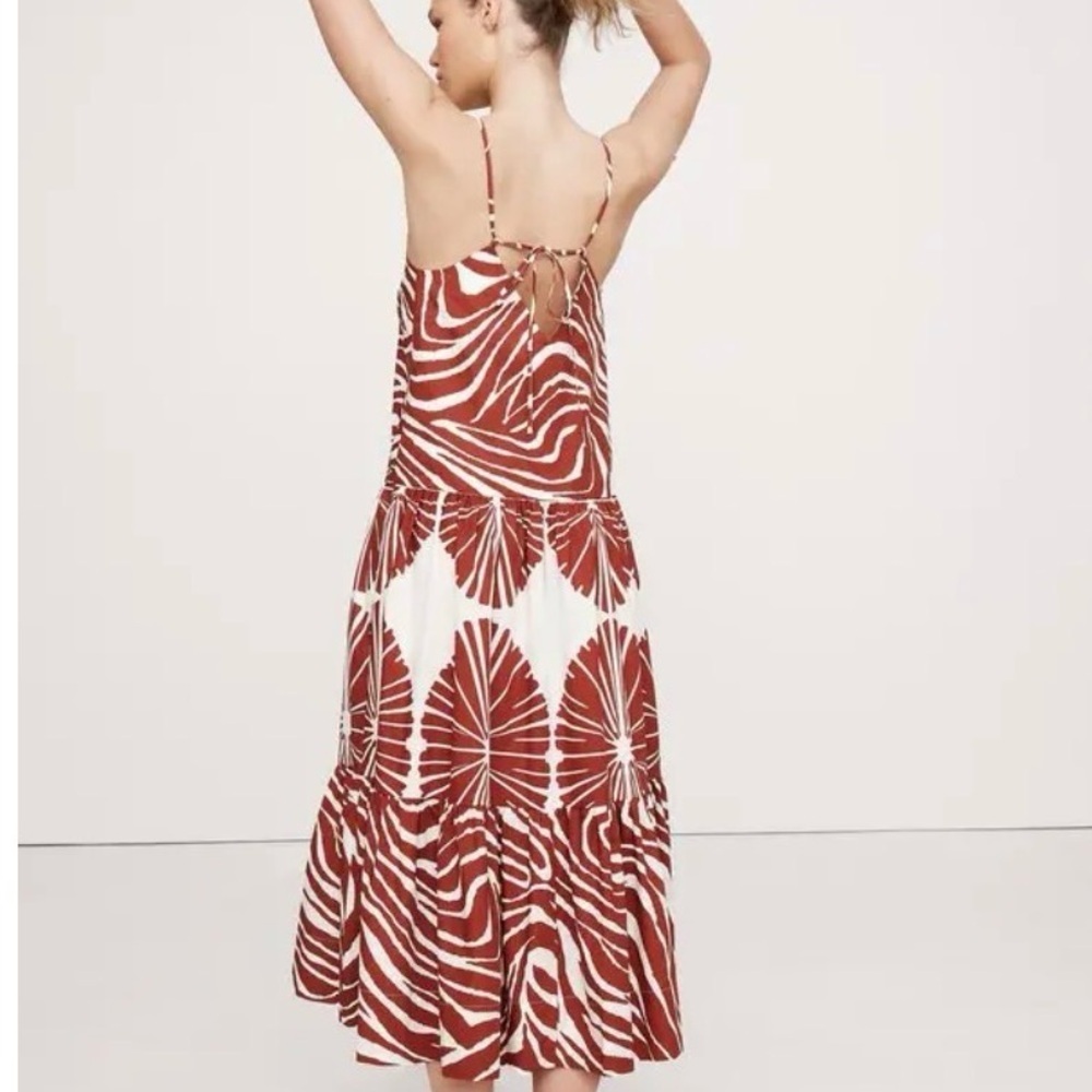 Banana Republic Cotton Poplin Tiered Midi Sz XL Dress Brown Zebra Print summer - Picture 2 of 13